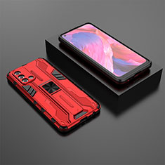 Custodia Silicone e Plastica Opaca Cover con Magnetico Supporto T02 per Oppo F19 Rosso