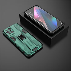 Custodia Silicone e Plastica Opaca Cover con Magnetico Supporto T02 per Oppo Find X3 5G Verde