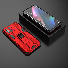 Custodia Silicone e Plastica Opaca Cover con Magnetico Supporto T02 per Oppo Find X3 Pro 5G Rosso