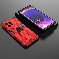 Custodia Silicone e Plastica Opaca Cover con Magnetico Supporto T02 per Oppo Find X5 5G Rosso