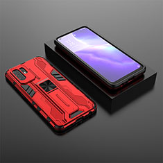 Custodia Silicone e Plastica Opaca Cover con Magnetico Supporto T02 per Oppo Reno5 Z 5G Rosso