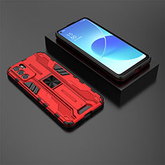 Custodia Silicone e Plastica Opaca Cover con Magnetico Supporto T02 per Oppo Reno6 5G Rosso