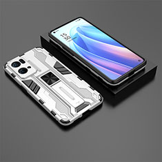 Custodia Silicone e Plastica Opaca Cover con Magnetico Supporto T02 per Oppo Reno7 Pro 5G Bianco