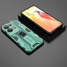 Custodia Silicone e Plastica Opaca Cover con Magnetico Supporto T02 per Oppo Reno8 Pro+ Plus 5G Verde