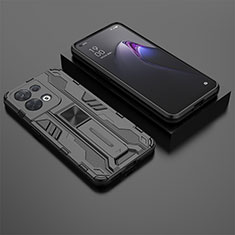 Custodia Silicone e Plastica Opaca Cover con Magnetico Supporto T02 per Oppo Reno9 Pro 5G Nero