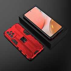 Custodia Silicone e Plastica Opaca Cover con Magnetico Supporto T02 per Samsung Galaxy A72 5G Rosso
