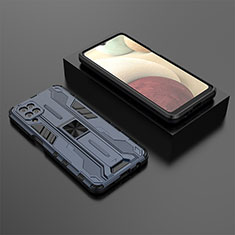 Custodia Silicone e Plastica Opaca Cover con Magnetico Supporto T02 per Samsung Galaxy F12 Blu