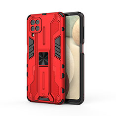 Custodia Silicone e Plastica Opaca Cover con Magnetico Supporto T04 per Samsung Galaxy A12 Rosso