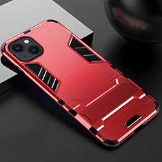 Custodia Silicone e Plastica Opaca Cover con Supporto A01 per Apple iPhone 15 Plus Rosso