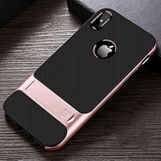 Custodia Silicone e Plastica Opaca Cover con Supporto A01 per Apple iPhone X Oro Rosa