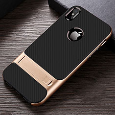 Custodia Silicone e Plastica Opaca Cover con Supporto A01 per Apple iPhone Xs Oro