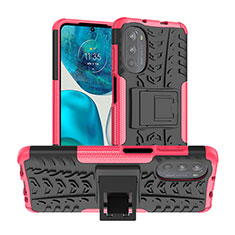 Custodia Silicone e Plastica Opaca Cover con Supporto A01 per Motorola Moto G82 5G Rosa Caldo