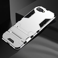 Custodia Silicone e Plastica Opaca Cover con Supporto A01 per Oppo R15X Argento