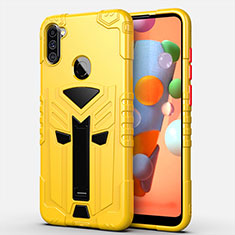 Custodia Silicone e Plastica Opaca Cover con Supporto A01 per Samsung Galaxy A11 Giallo