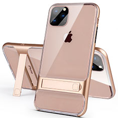 Custodia Silicone e Plastica Opaca Cover con Supporto A02 per Apple iPhone 11 Pro Max Oro