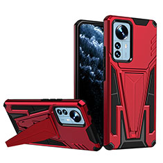 Custodia Silicone e Plastica Opaca Cover con Supporto A02 per Xiaomi Mi 12 Pro 5G Rosso