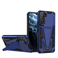 Custodia Silicone e Plastica Opaca Cover con Supporto A03 per Samsung Galaxy S21 5G Blu