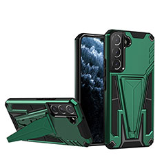 Custodia Silicone e Plastica Opaca Cover con Supporto A03 per Samsung Galaxy S22 5G Verde