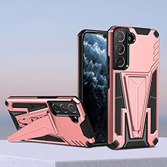 Custodia Silicone e Plastica Opaca Cover con Supporto A04 per Samsung Galaxy S21 FE 5G Oro Rosa