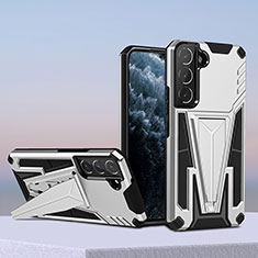 Custodia Silicone e Plastica Opaca Cover con Supporto A04 per Samsung Galaxy S21 Plus 5G Argento