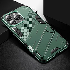 Custodia Silicone e Plastica Opaca Cover con Supporto A05 per Apple iPhone 15 Pro Verde