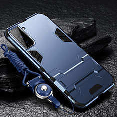 Custodia Silicone e Plastica Opaca Cover con Supporto A05 per Samsung Galaxy S21 5G Blu