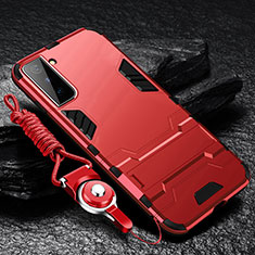 Custodia Silicone e Plastica Opaca Cover con Supporto A05 per Samsung Galaxy S21 Plus 5G Rosso