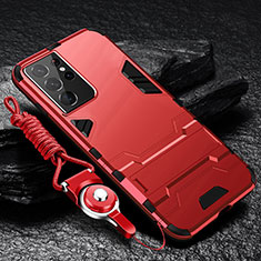 Custodia Silicone e Plastica Opaca Cover con Supporto A05 per Samsung Galaxy S22 Ultra 5G Rosso