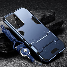 Custodia Silicone e Plastica Opaca Cover con Supporto A05 per Samsung Galaxy S25 Ultra 5G Blu