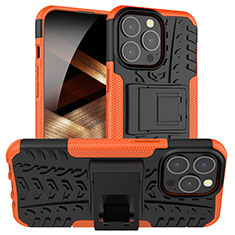 Custodia Silicone e Plastica Opaca Cover con Supporto A07 per Apple iPhone 14 Pro Arancione