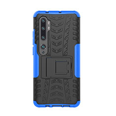 Custodia Silicone e Plastica Opaca Cover con Supporto D01 per Xiaomi Mi Note 10 Pro Blu