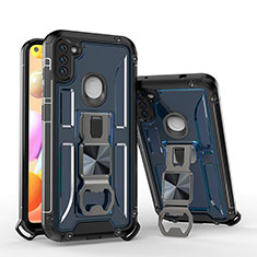 Custodia Silicone e Plastica Opaca Cover con Supporto H01 per Samsung Galaxy M11 Blu