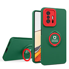 Custodia Silicone e Plastica Opaca Cover con Supporto H01P per Xiaomi Mi 11T 5G Verde