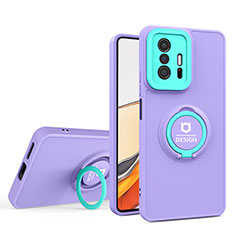 Custodia Silicone e Plastica Opaca Cover con Supporto H01P per Xiaomi Mi 11T 5G Viola