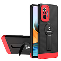 Custodia Silicone e Plastica Opaca Cover con Supporto H01P per Xiaomi Redmi Note 10 Pro Max Rosso e Nero