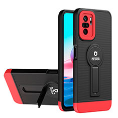 Custodia Silicone e Plastica Opaca Cover con Supporto H01P per Xiaomi Redmi Note 10S 4G Rosso e Nero