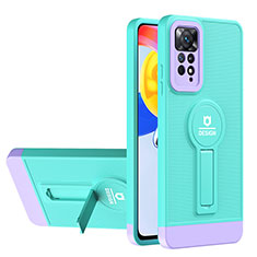 Custodia Silicone e Plastica Opaca Cover con Supporto H01P per Xiaomi Redmi Note 11 4G (2022) Ciano