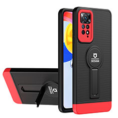 Custodia Silicone e Plastica Opaca Cover con Supporto H01P per Xiaomi Redmi Note 11 4G (2022) Rosso e Nero