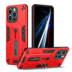 Custodia Silicone e Plastica Opaca Cover con Supporto H01X per Apple iPhone 14 Pro Max Rosso