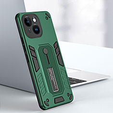 Custodia Silicone e Plastica Opaca Cover con Supporto H02X per Apple iPhone 14 Verde