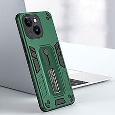 Custodia Silicone e Plastica Opaca Cover con Supporto H02X per Apple iPhone 15 Verde