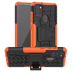 Custodia Silicone e Plastica Opaca Cover con Supporto J01X per Samsung Galaxy A21s Arancione