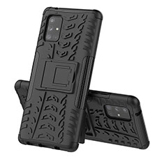 Custodia Silicone e Plastica Opaca Cover con Supporto J01X per Samsung Galaxy A71 4G A715 Nero