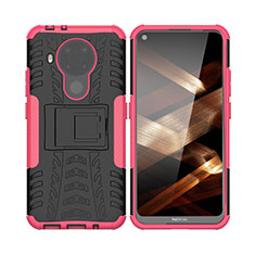 Custodia Silicone e Plastica Opaca Cover con Supporto JX1 per Nokia 5.4 Rosa Caldo