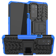 Custodia Silicone e Plastica Opaca Cover con Supporto JX1 per OnePlus 9 Pro 5G Blu