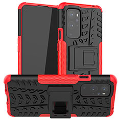 Custodia Silicone e Plastica Opaca Cover con Supporto JX1 per OnePlus 9 Pro 5G Rosso