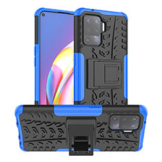 Custodia Silicone e Plastica Opaca Cover con Supporto JX1 per Oppo Reno5 F Blu