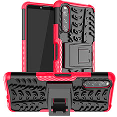 Custodia Silicone e Plastica Opaca Cover con Supporto JX1 per Sony Xperia 10 III SOG04 Rosa Caldo
