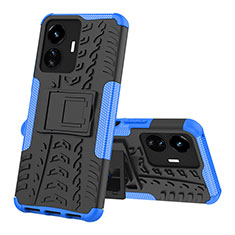 Custodia Silicone e Plastica Opaca Cover con Supporto JX1 per Vivo Y77e 5G Blu