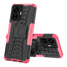 Custodia Silicone e Plastica Opaca Cover con Supporto JX1 per Vivo Y77e t1 Rosa Caldo